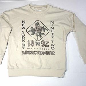 Abercrombie & Fitch Cream Graphic Crewneck Sweater Small